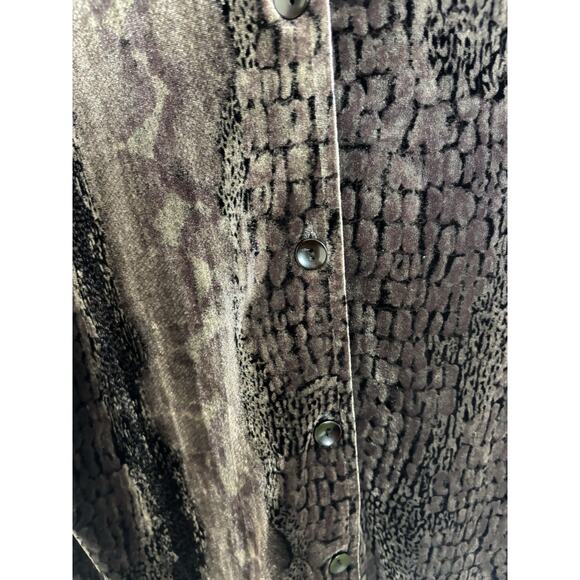 Vtg 90s Velvet Snake Skin Print Brown Button Up Top Size Small Grunge Mob Wife - Picture 6 of 9